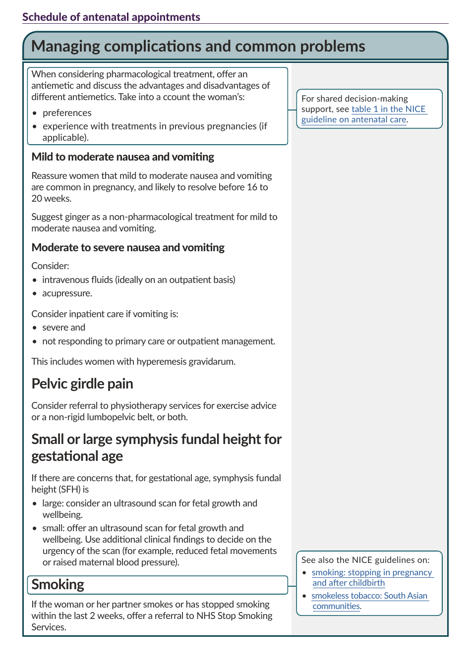 Schedule of Antenatal Appointments - National Institute for Health and Care Excellence, Page 28