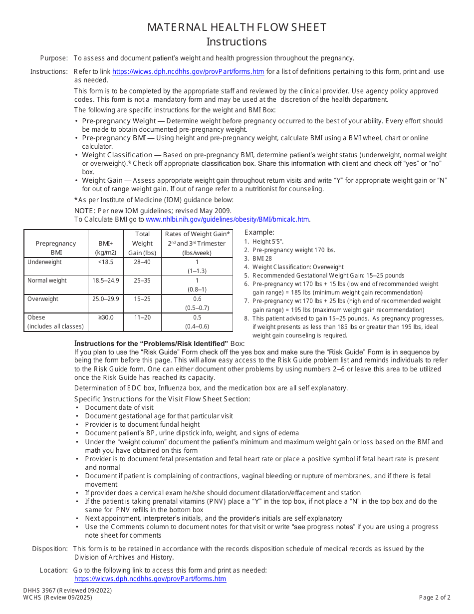 Form DHHS3967 Maternal Health Flow Sheet - North Carolina, Page 3