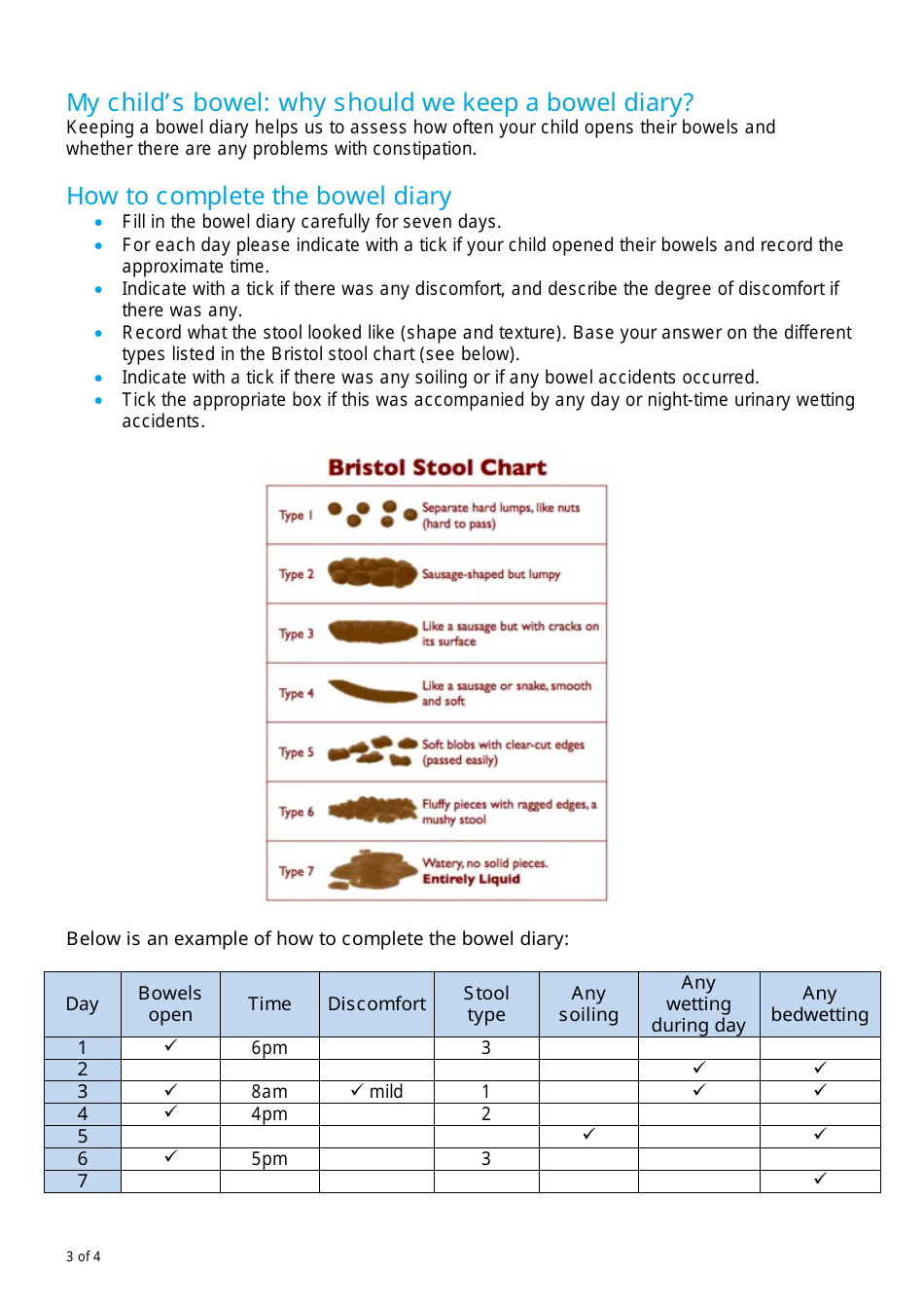 Bladder and Bowel Diary - United Kingdom, Page 3