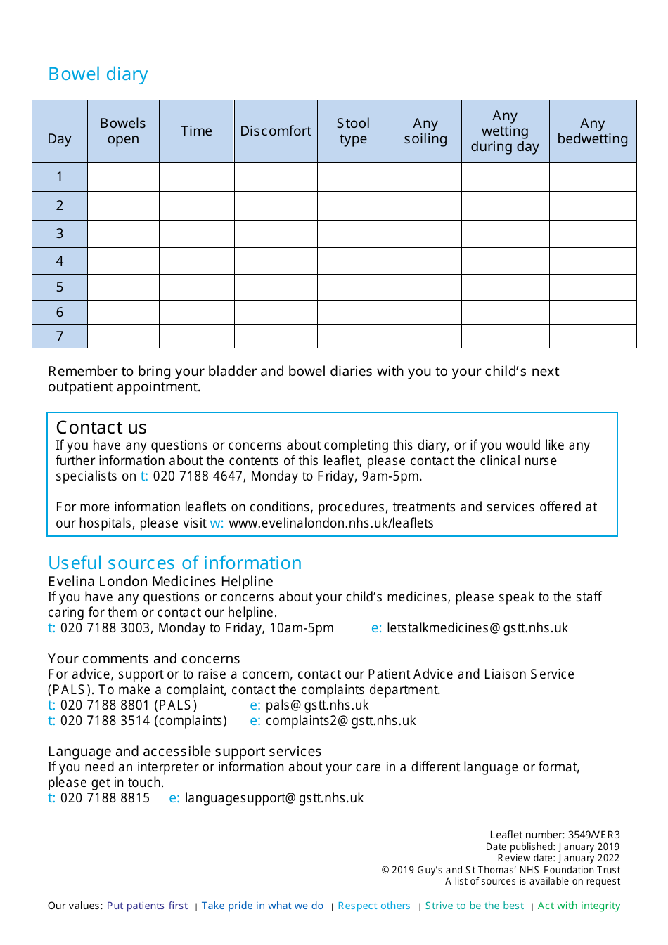 Bladder and Bowel Diary - United Kingdom, Page 4