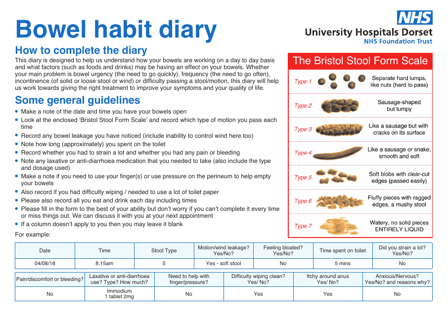 Bowel Habit Diary - United Kingdom Download Pdf