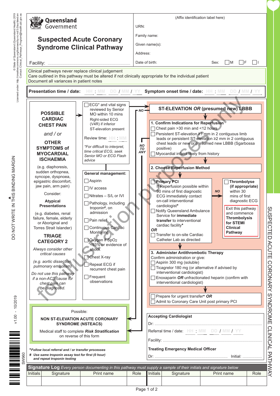 Suspected Acute Coronary Syndrome Clinical Pathway - Queensland, Australia, Page 1