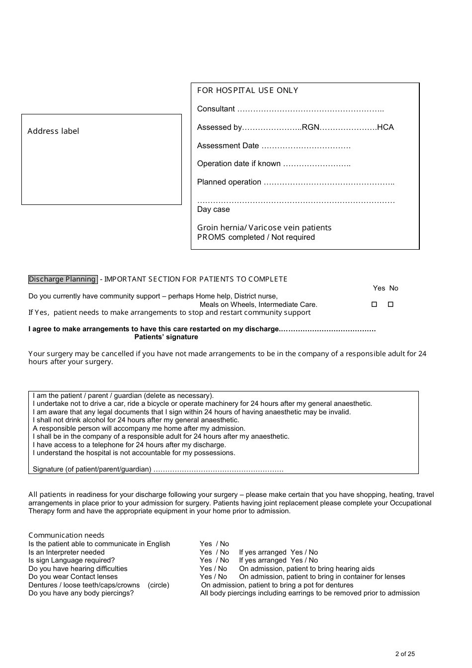 Confidential Patient Information - Day Surgery Patient Preparation, Page 2
