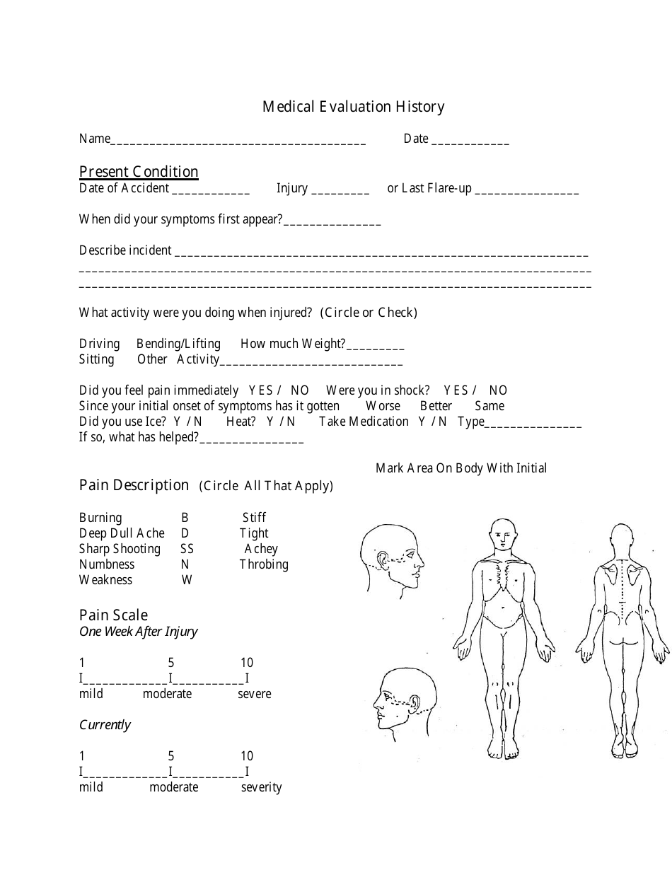 Medical Evaluation History Document - Template