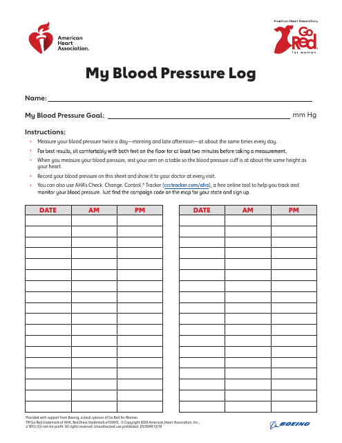 Blood Pressure Log - American Heart Association, Boeing