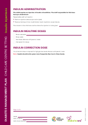 Child Care Centre Diabetes Management Plan - Insulin Injections, Page 3