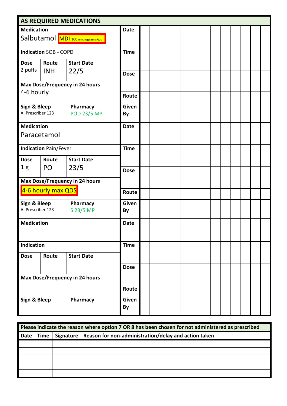 Sample Prescription Chart With Omissions and Errors, Page 13