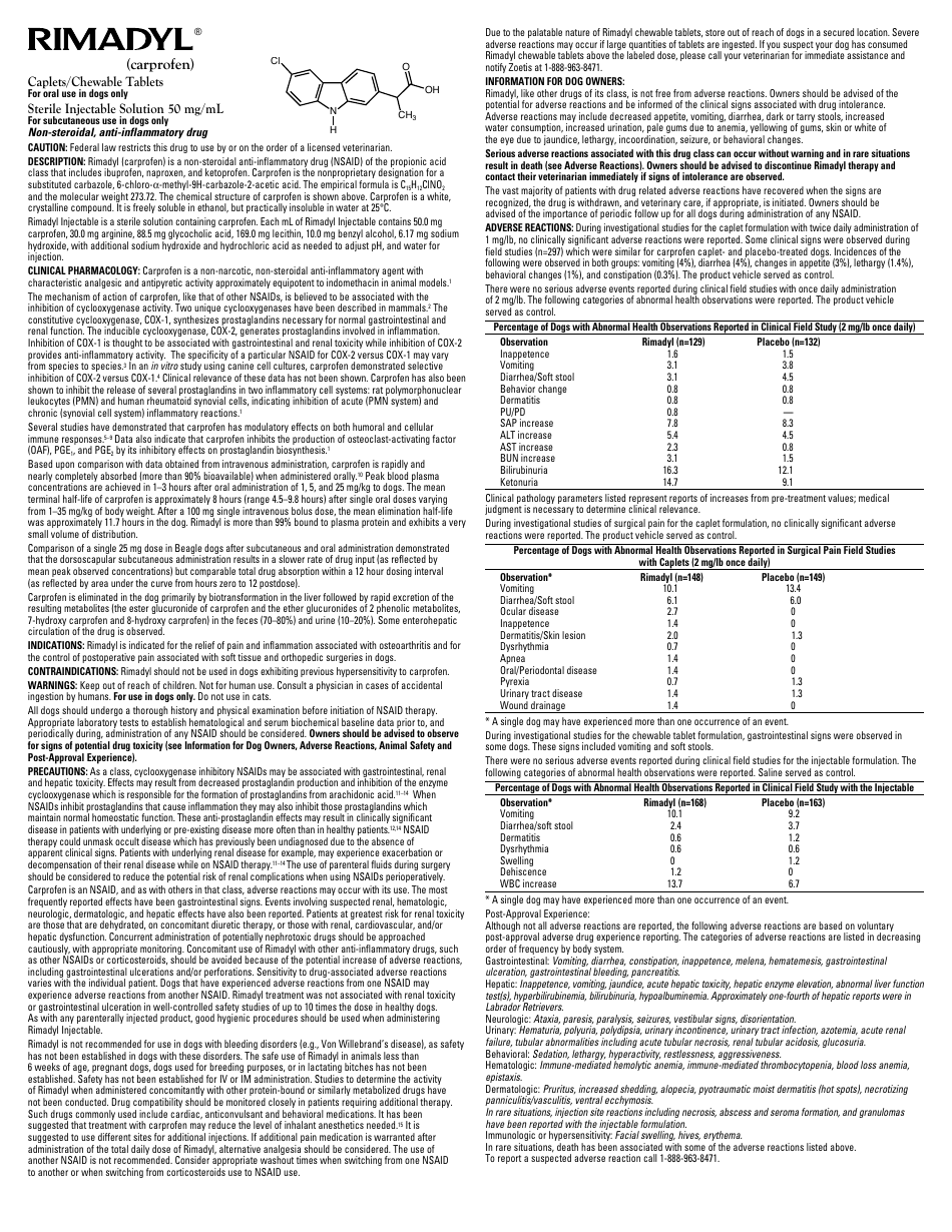 Rimadyl Dosing Chart - Zoetis Services Llc Download Printable PDF ...