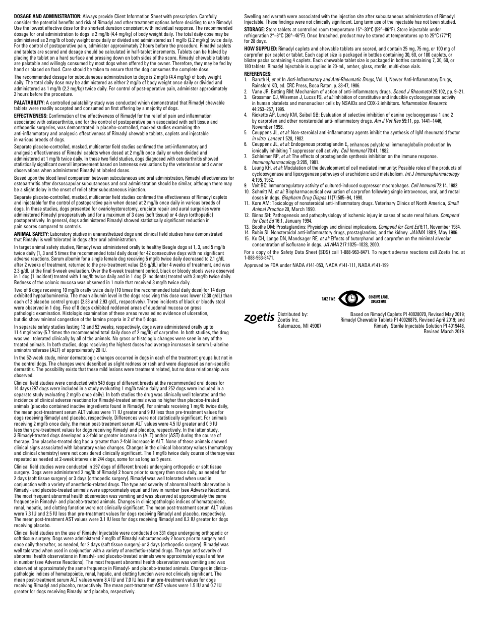 Rimadyl Dosing Chart - Zoetis Services Llc Download Printable PDF ...