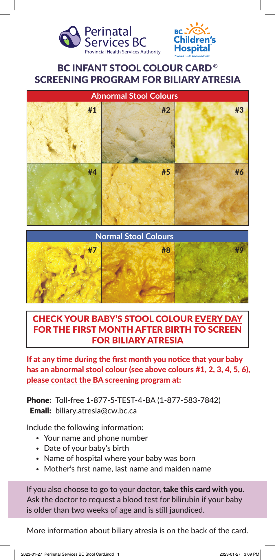 British Columbia Canada Infant Stool Color Chart - Perinatal Services ...
