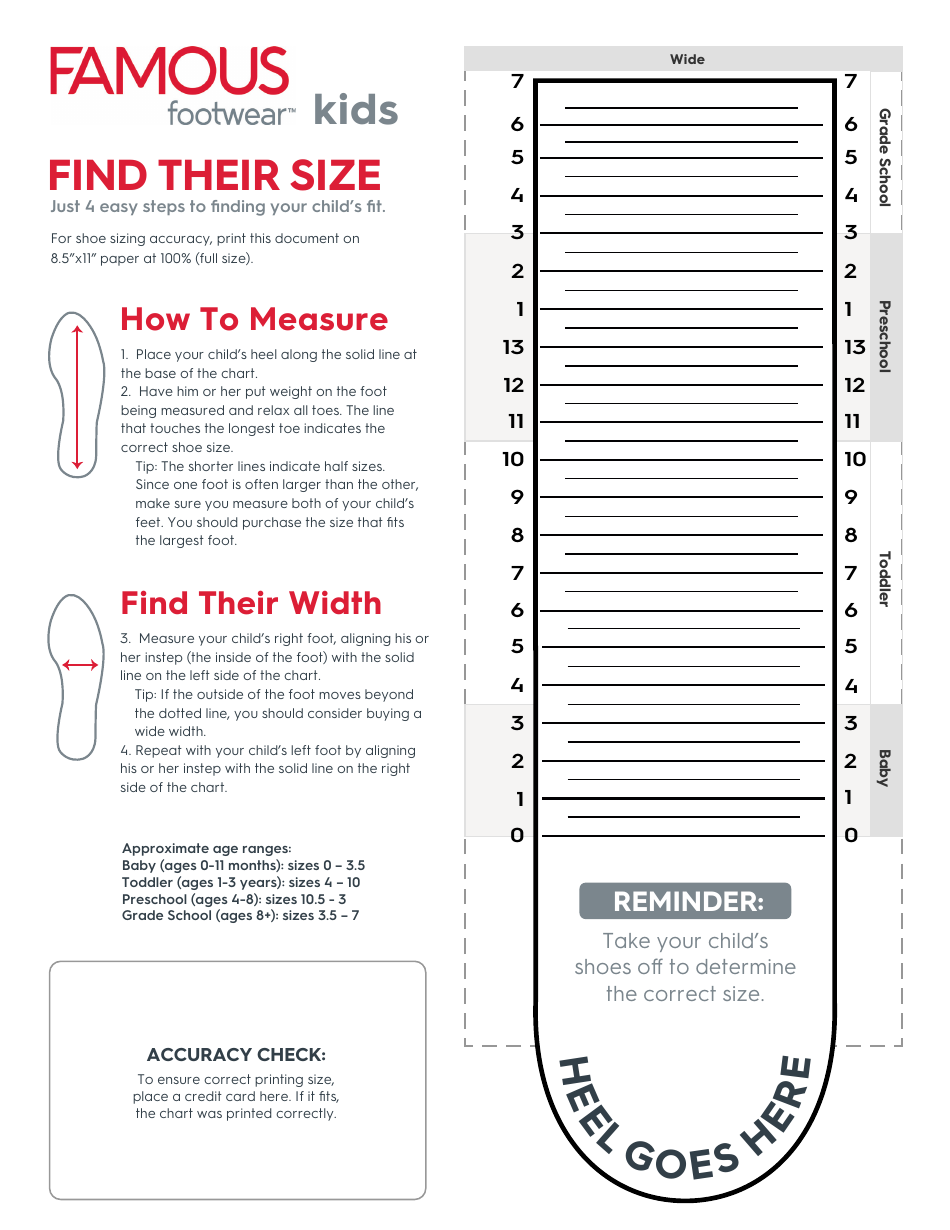 Kids Shoe Size Chart - Footwear Download Printable PDF | Templateroller