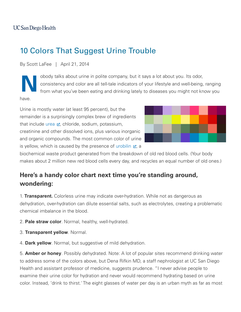 Urine Color Chart Scott Lafee Download Printable PDF Templateroller