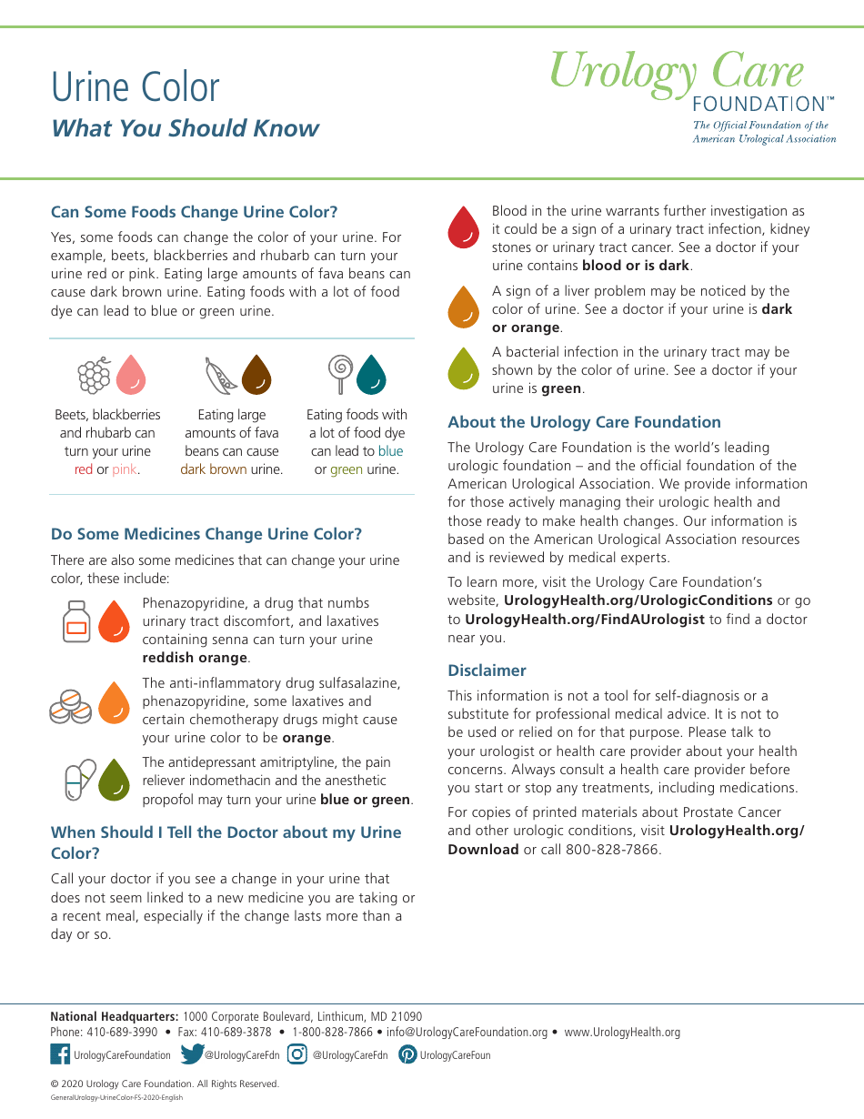 Urine Color Chart Urology Care Foundation Download Printable Pdf Templateroller 3902