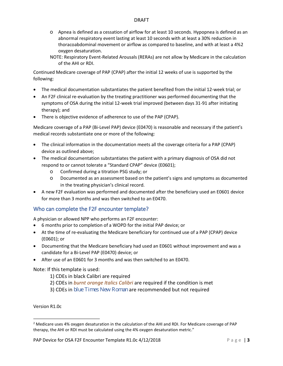 Positive Airway Pressure (Pap) Device for Osa Face-To-Face (F2f) Encounter Template, Page 3