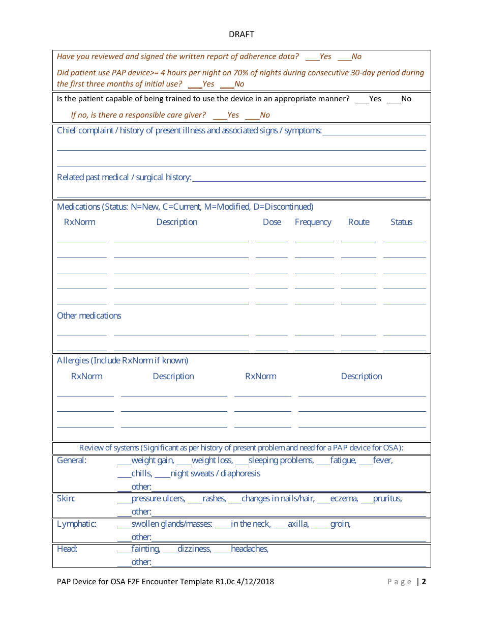 Positive Airway Pressure (Pap) Device for Osa Face-To-Face (F2f) Encounter Template, Page 5