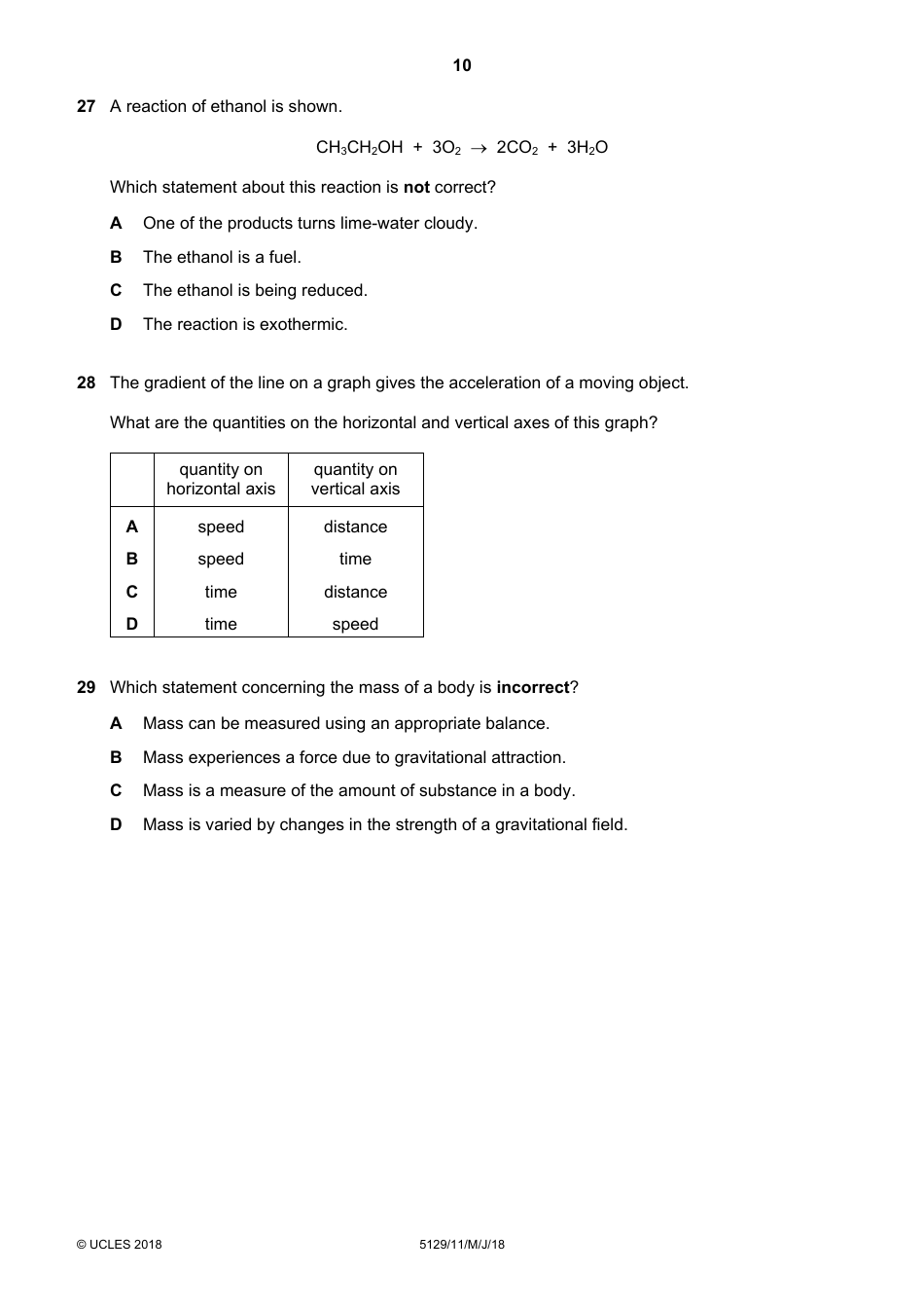 Cambridge International Examinations Cambridge Ordinary Level: Combined Science Paper 1 Multiple Choice, Page 10