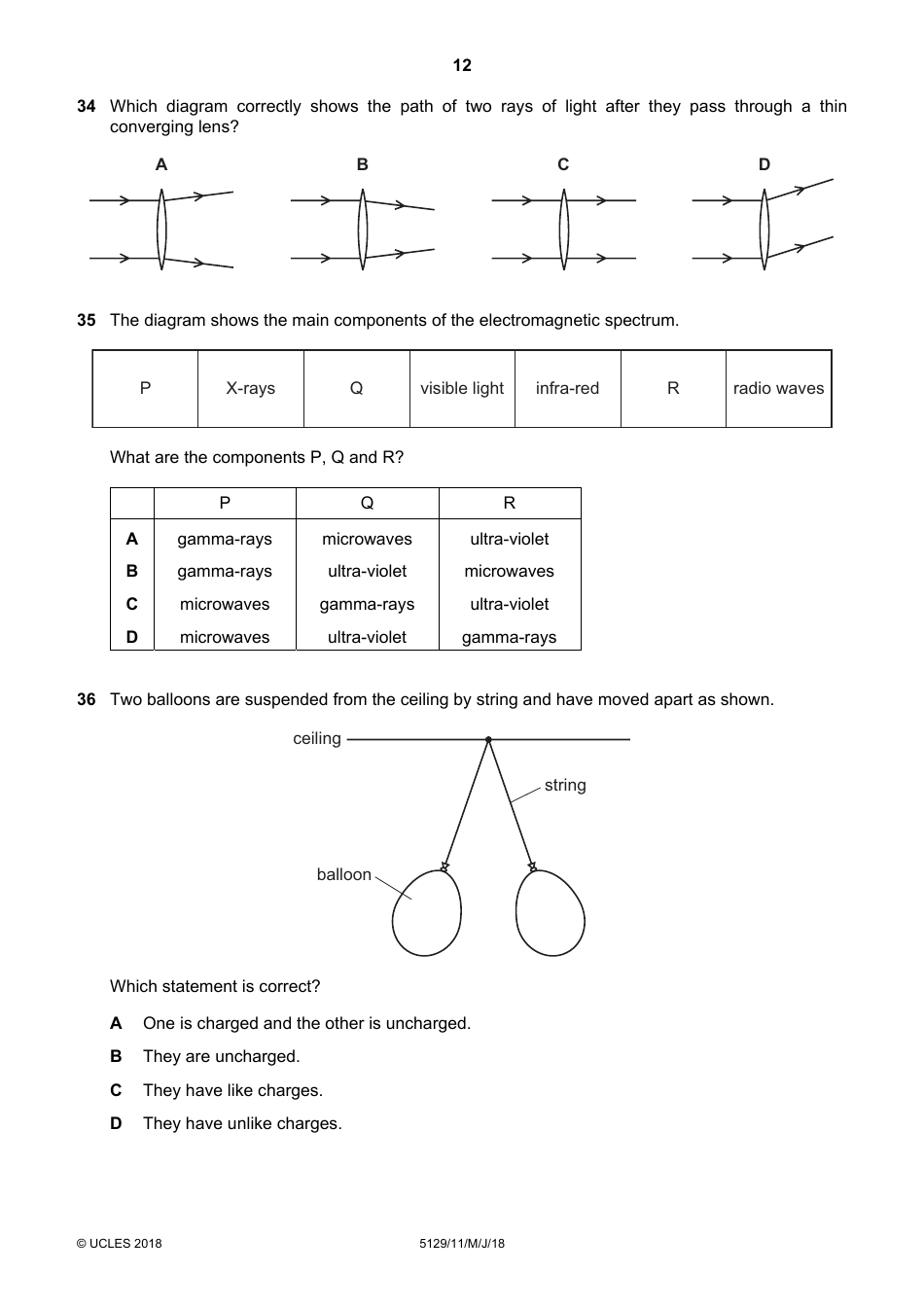 Cambridge International Examinations Cambridge Ordinary Level: Combined Science Paper 1 Multiple Choice, Page 12