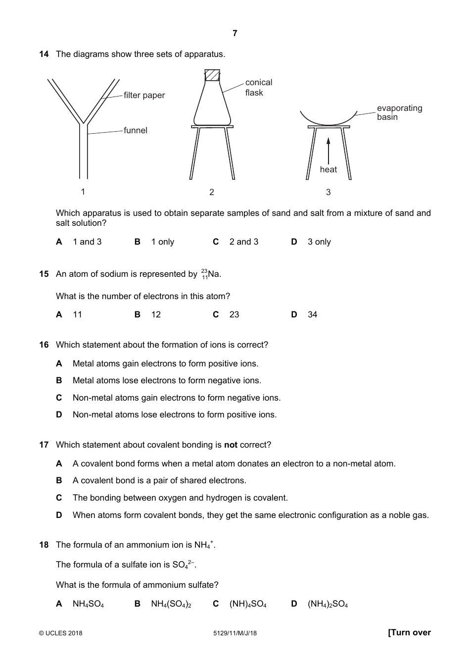 Cambridge International Examinations Cambridge Ordinary Level: Combined Science Paper 1 Multiple Choice, Page 7