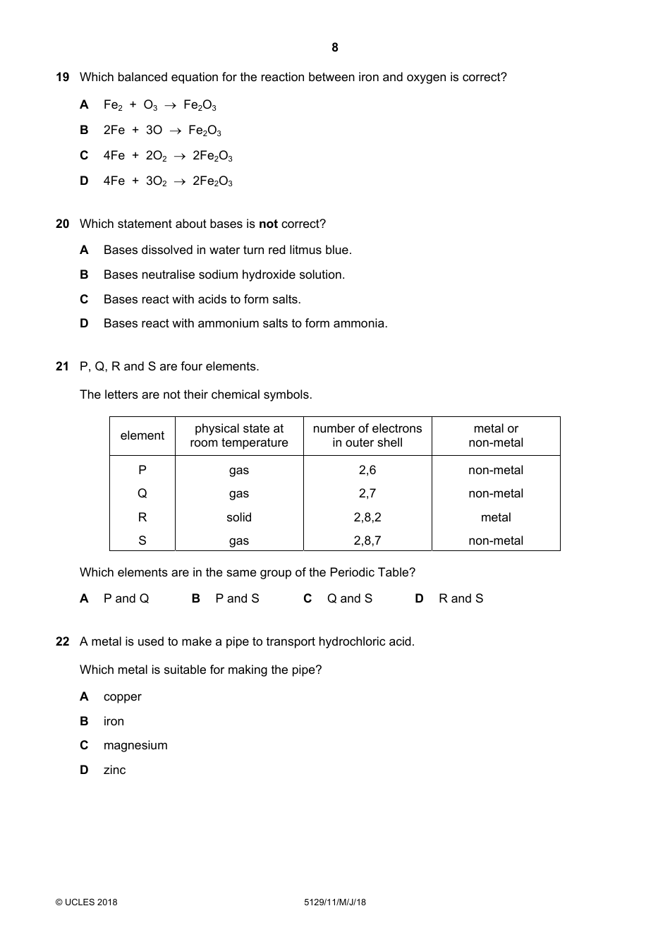Cambridge International Examinations Cambridge Ordinary Level: Combined Science Paper 1 Multiple Choice, Page 8