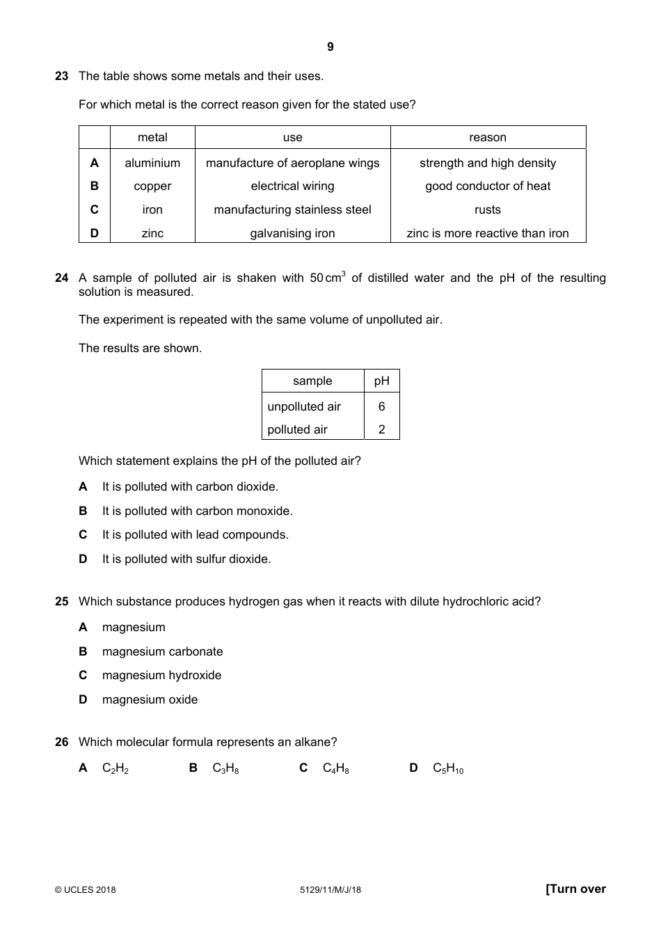 Cambridge International Examinations Cambridge Ordinary Level: Combined Science Paper 1 Multiple Choice, Page 9