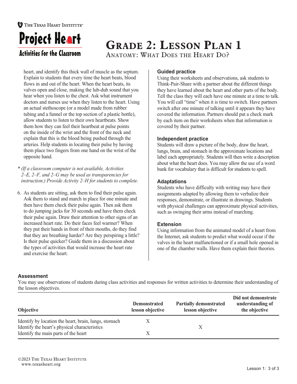 Grade 2 Anatomy Lesson Plan: Heart, Page 3