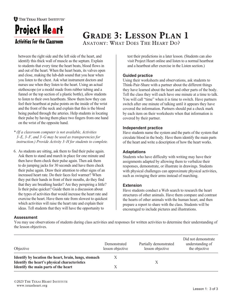 Grade 3 Anatomy Lesson Plan: Heart, Page 3