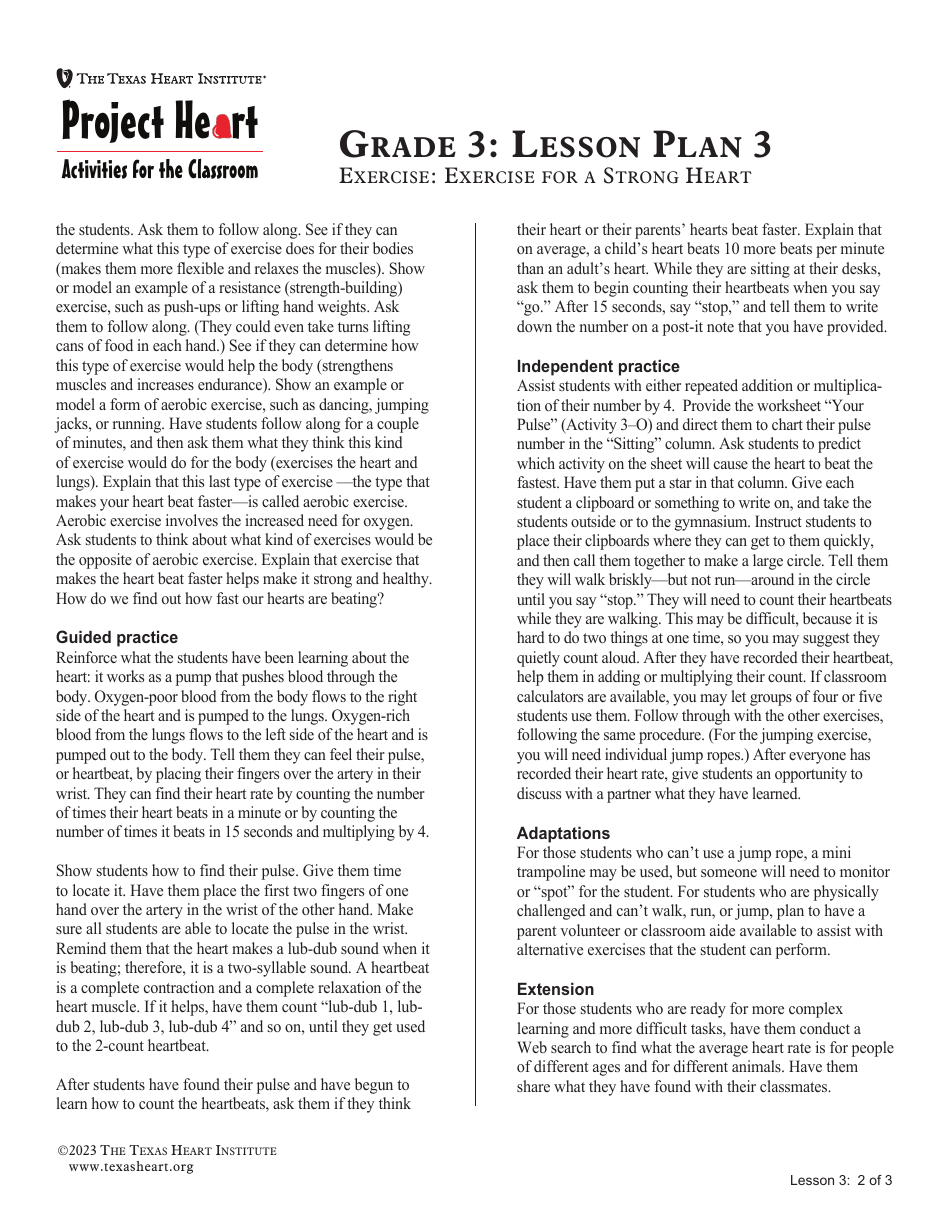 Grade 3 Anatomy Lesson Plan: Heart, Page 9