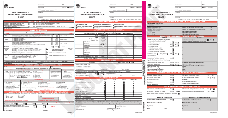 Adult Emergency Department Observation Chart - New South Wales, Australia, Page 2