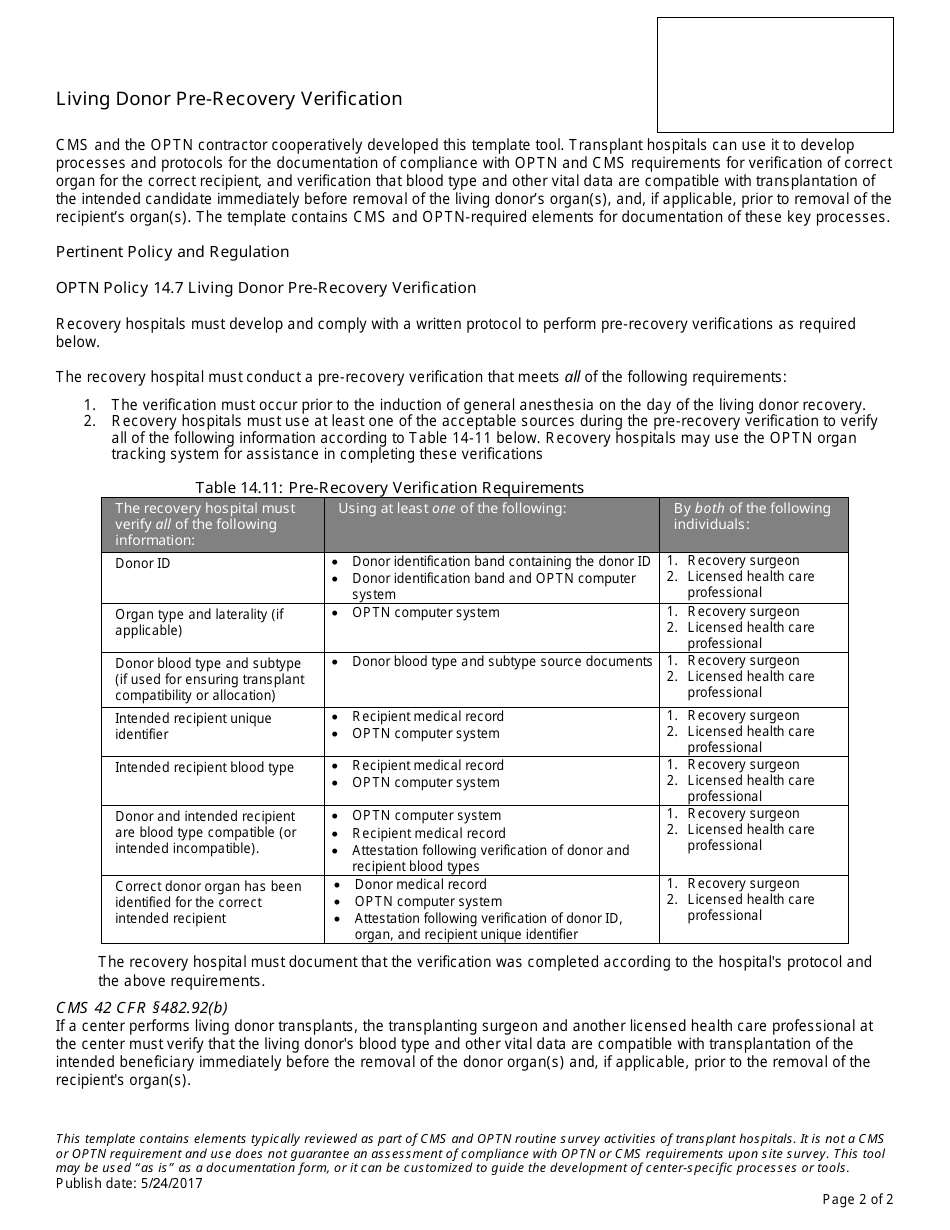 Living Donor Pre-recovery Verification, Page 2