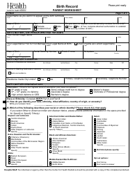 Form OHA9704 Birth Record Parent Worksheet - Oregon, Page 2