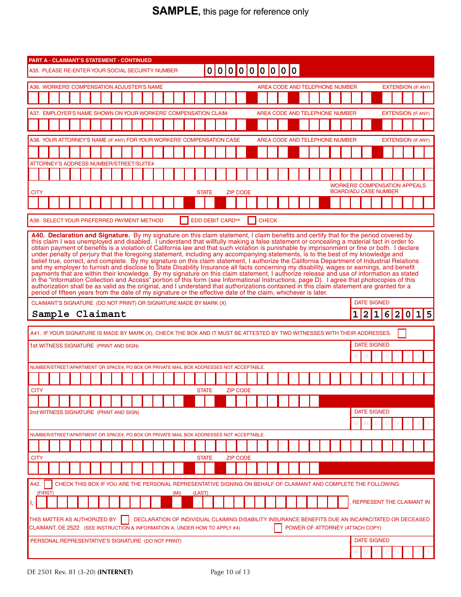 form-de2501-download-printable-pdf-or-fill-online-claim-for-disability