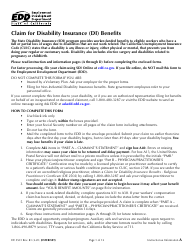 Form DE2501 Claim for Disability Insurance (Di) Benefits - California