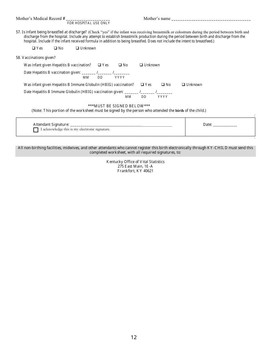 Form VS-2WA Live Birth Worksheet - Kentucky, Page 12