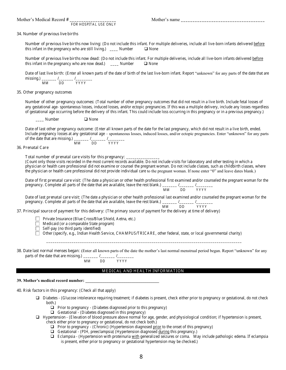 Form VS-2WA Live Birth Worksheet - Kentucky, Page 8