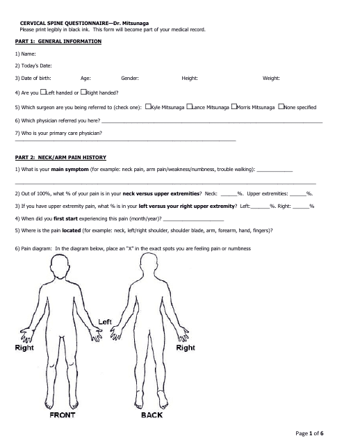 Cervical Spine Questionnaire Document Preview