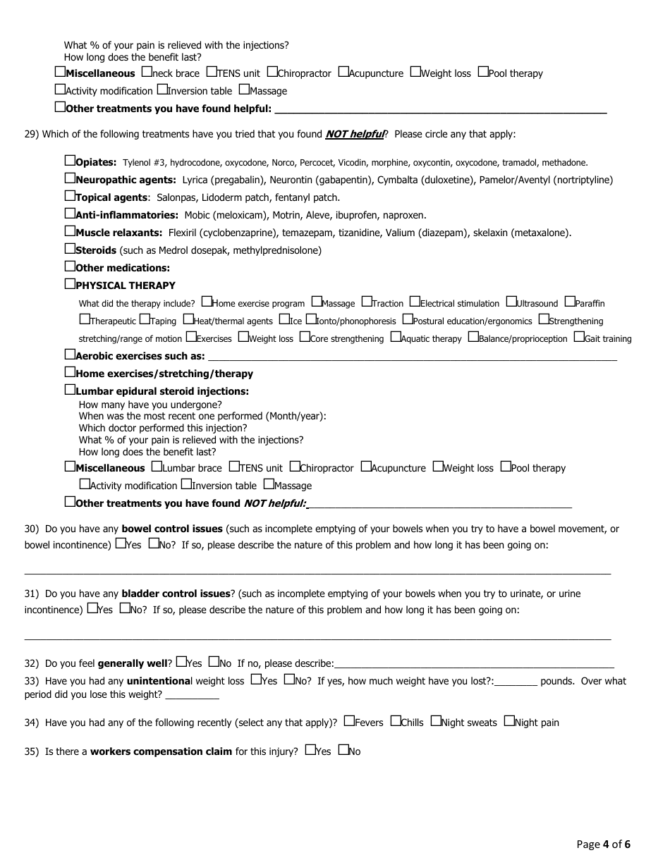 Cervical Spine Questionnaire Download Printable Pdf 