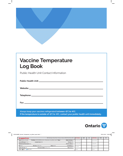 Vaccine Temperature Log Book - Ontario, Canada Download Pdf