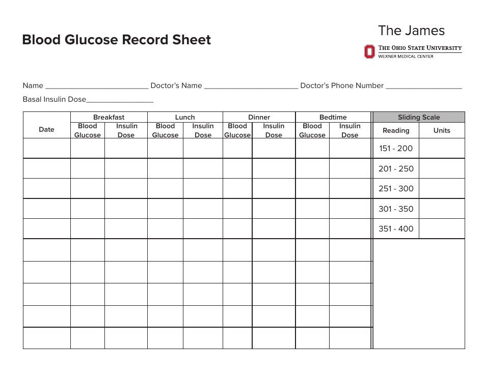 Blood glucose record sheet - TemplateRoller