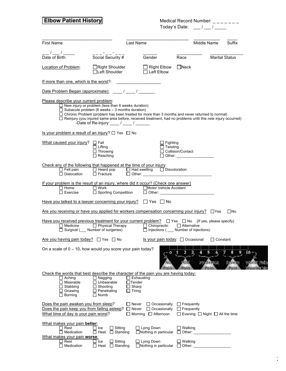 Elbow Patient History Document - Seamless Online Template