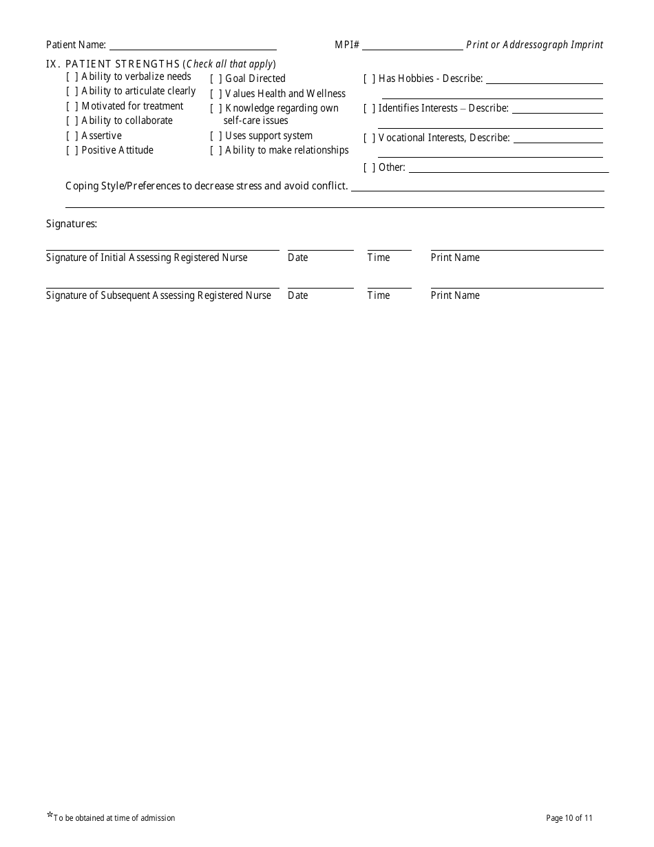 Form CVH-171 Connecticut Valley Hospital Admission Nursing Assessment - Connecticut, Page 10