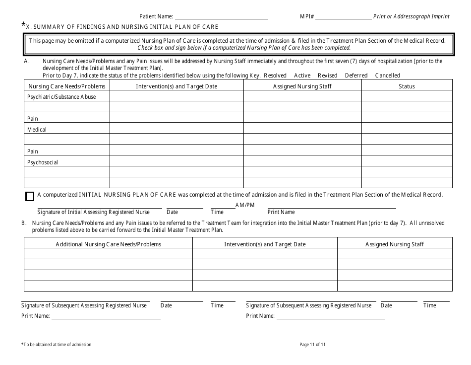 Form CVH-171 Connecticut Valley Hospital Admission Nursing Assessment - Connecticut, Page 11