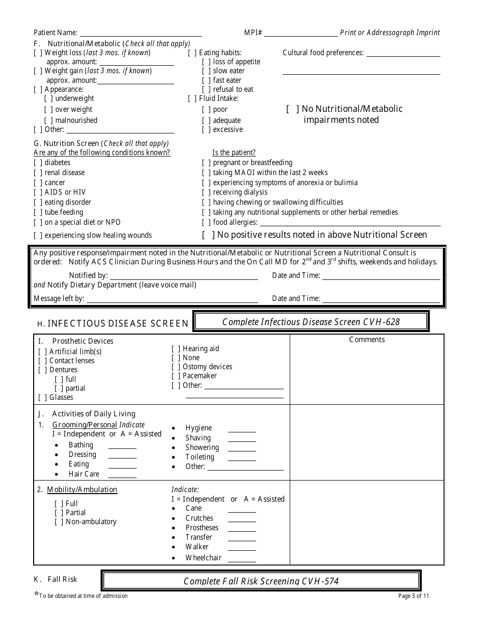 Form CVH-171 Connecticut Valley Hospital Admission Nursing Assessment - Connecticut, Page 3