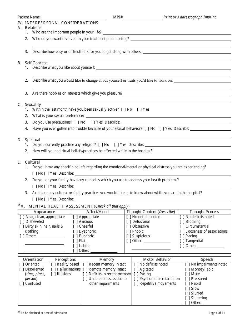 Form CVH-171 Connecticut Valley Hospital Admission Nursing Assessment - Connecticut, Page 4