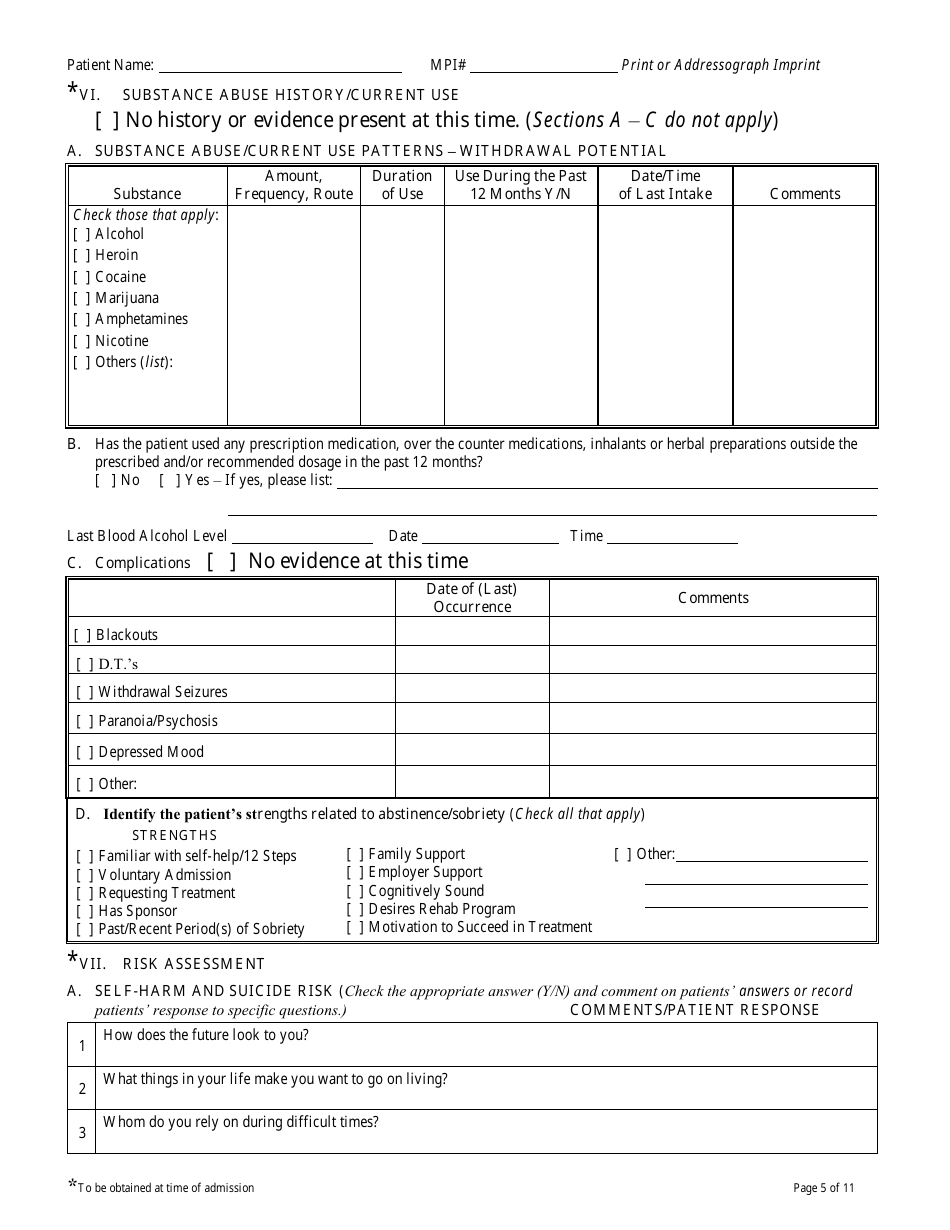 Form CVH-171 Connecticut Valley Hospital Admission Nursing Assessment - Connecticut, Page 5