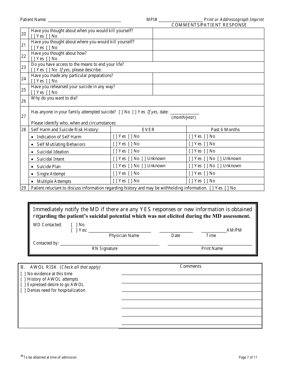Form CVH-171 Connecticut Valley Hospital Admission Nursing Assessment - Connecticut, Page 7
