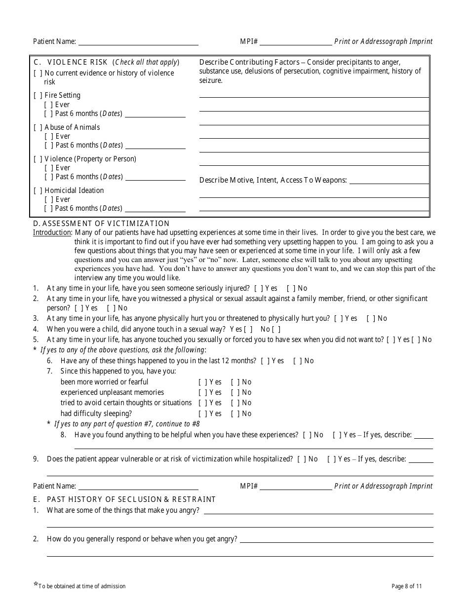 Form CVH-171 Connecticut Valley Hospital Admission Nursing Assessment - Connecticut, Page 8