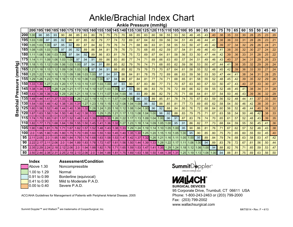 Ankle/Brachial Index Chart Sample