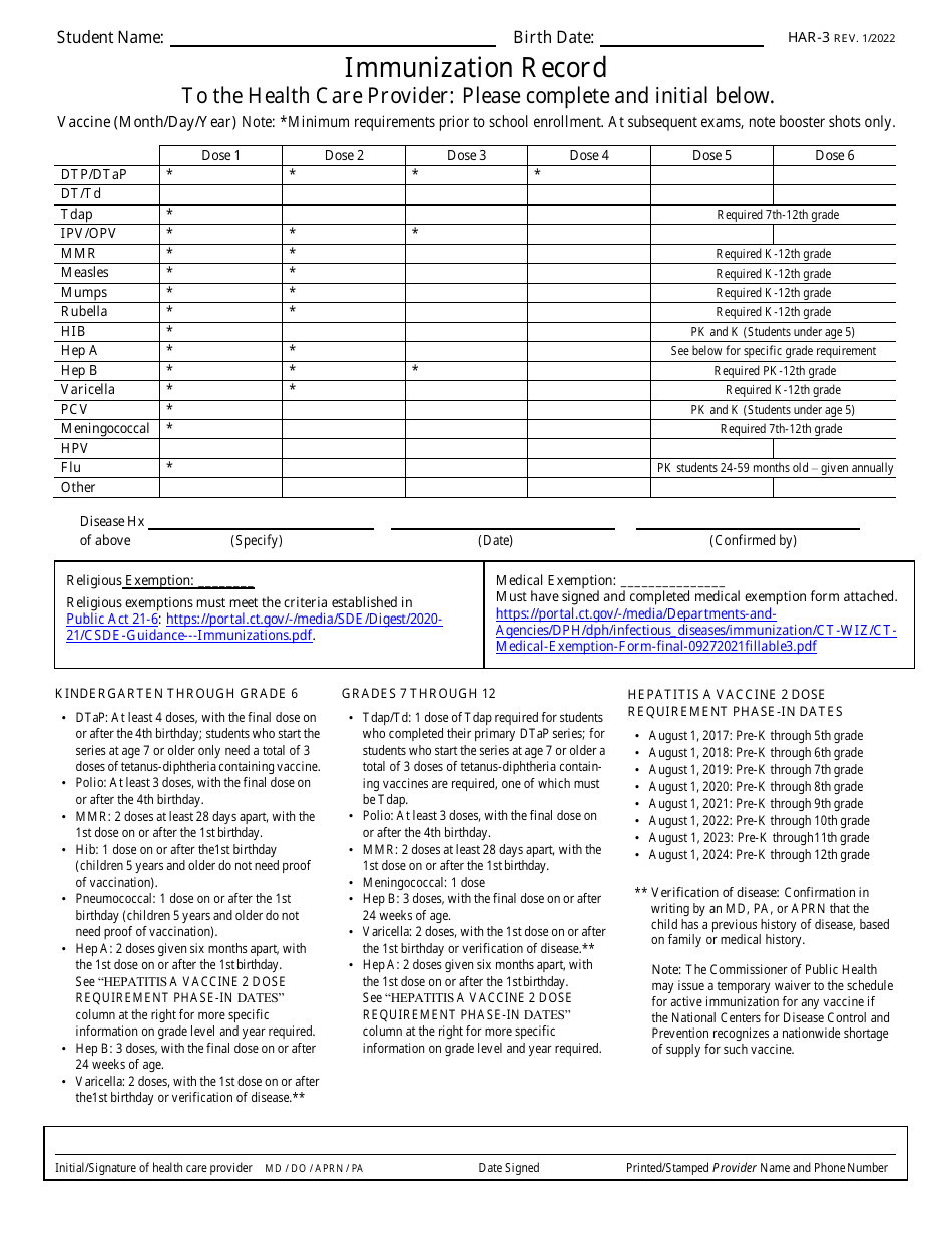 Form HAR-3 Health Assessment Record - Connecticut, Page 4