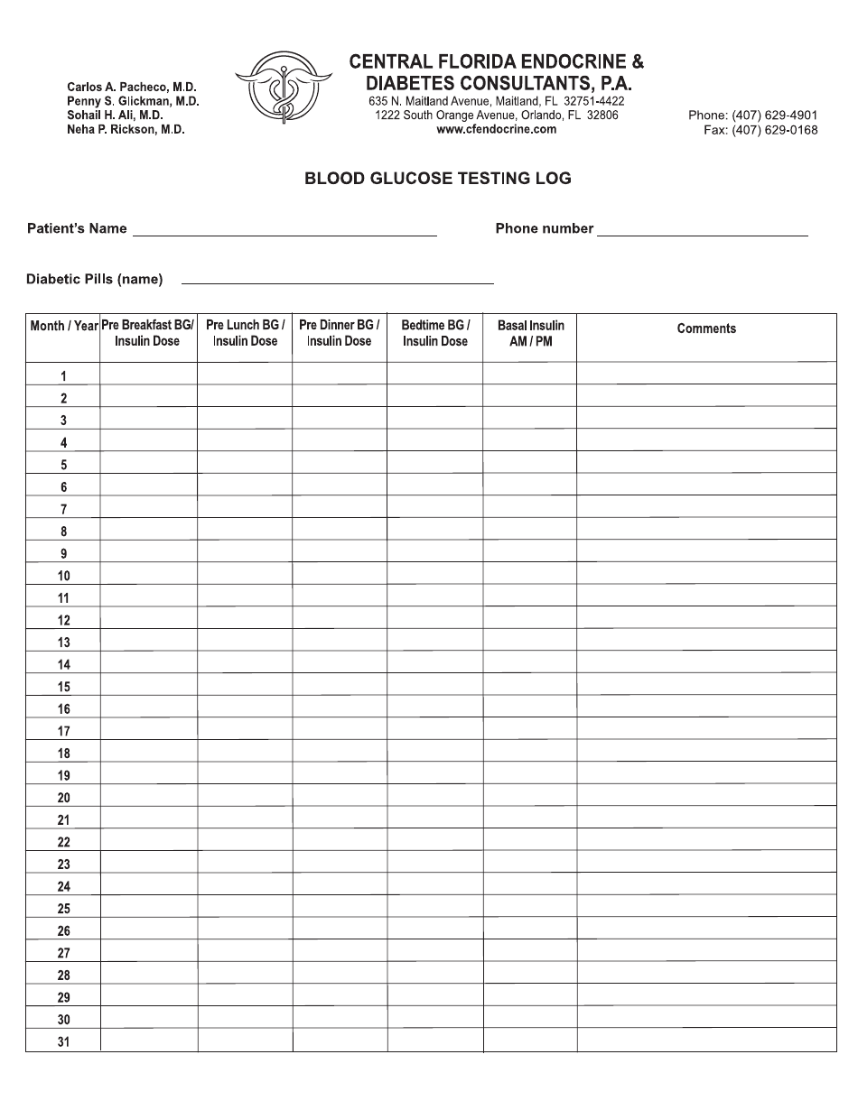 Blood Glucose Testing Log Download Printable PDF Templateroller