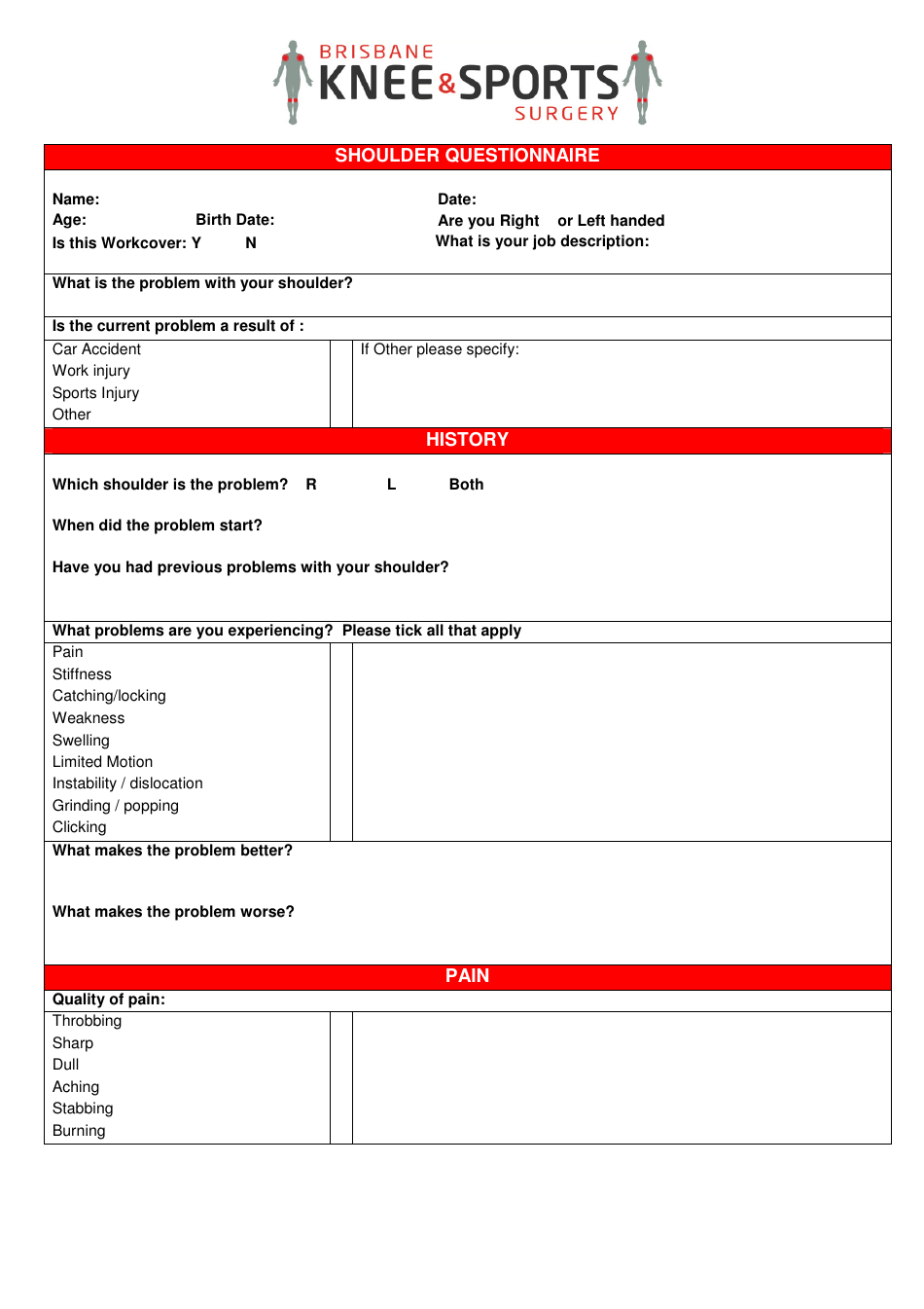 Image preview of the Shoulder Questionnaire document